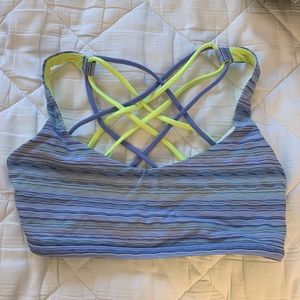 Free to be wild blue periwinkle neon yellow lululemon sports bra